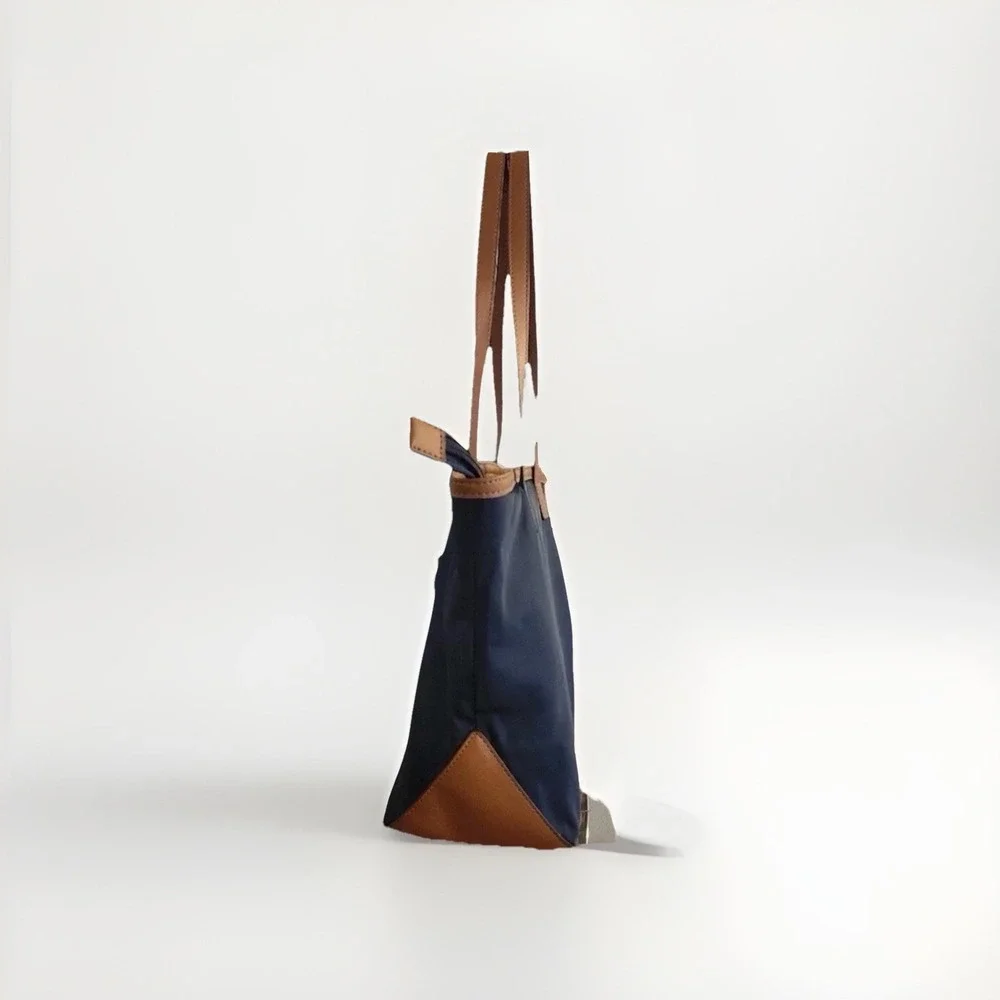 Michael Kors Kempton Lg East West Tote-Navy Blue w/Brown Leather Trim, Gold MK - Picture 4 of 14